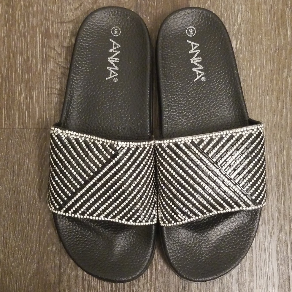 Black Rhinestone Slides